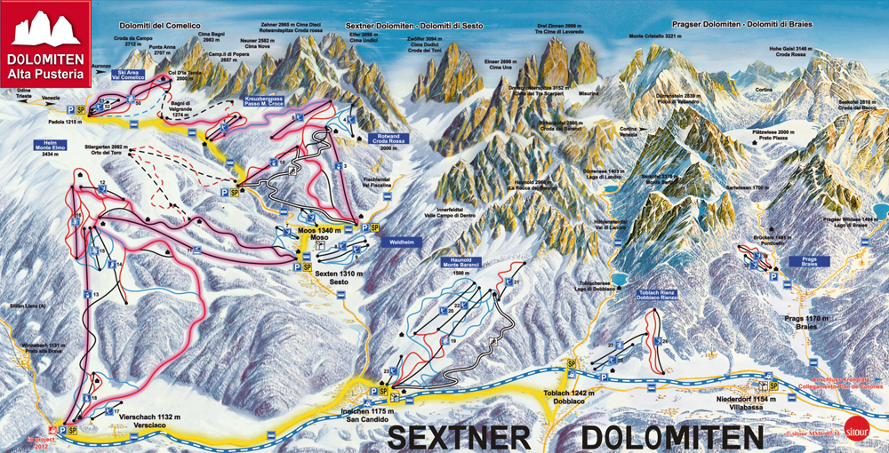 Mappa Piste Sci comprensorio Sesto Sextner Dolomiten